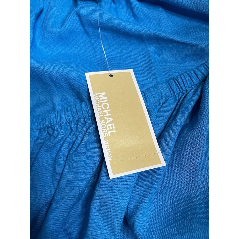 NWT Michael Kors Plus Size Off the Shoulder Top, Milos Blue, 3X‎ Linen Blend